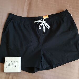 BURNSIDE Black Athletic Cotton Stretch Swim Elastic Draw String Waist Short XXXL